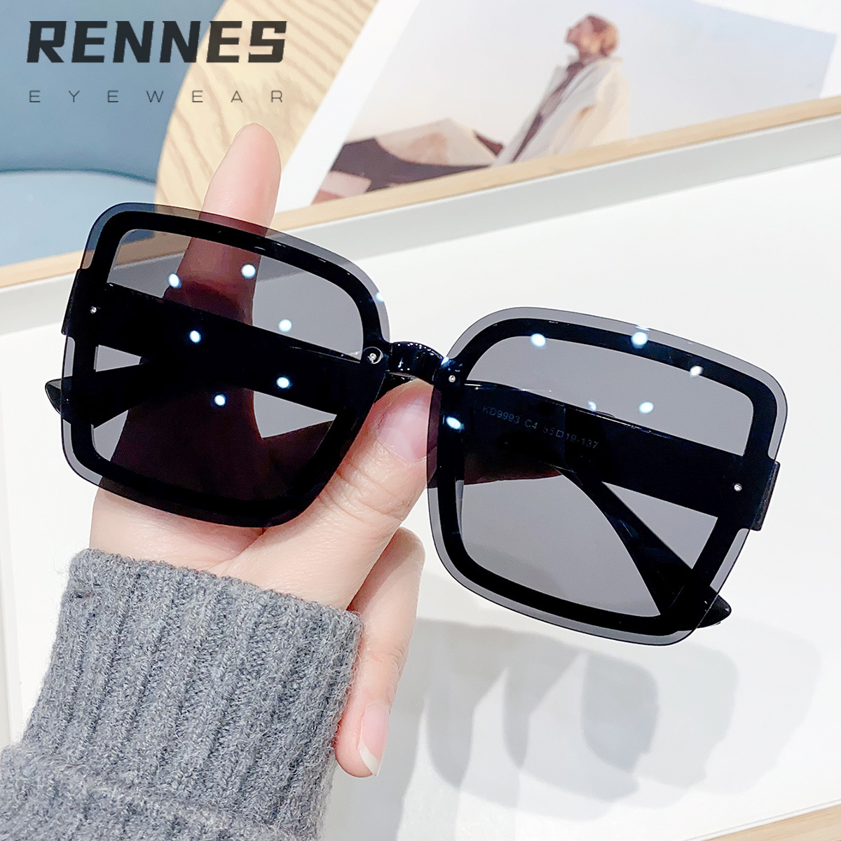 Venta al por mayor transfronteriza versión coreana de la caja para PC gafas de sol anti-ultravioleta para mujer Gafas de sol de forma cóncava de alta calidad Sunglasses