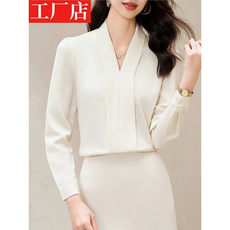 Бесплатная доставка профессиональная одежда белая рубашка с длинным рукавом с v-образным вырезом женская весна и осень темперамент набор интервью рабочая одежда Advanced Cutting