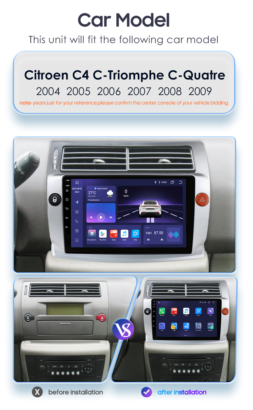 Suitable for 04-09 Citroen C4 Android Large-Screen Car Stereo with Reversing Camera and Gps Navigation All-In-One Device