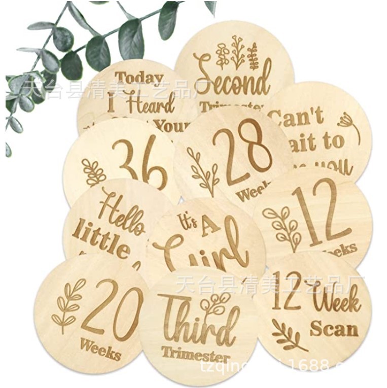 Marca de hito de viaje de embarazo de madera crecimiento semanal seguimiento de colisión disco de hito tarjeta de apoyo de doble cara
