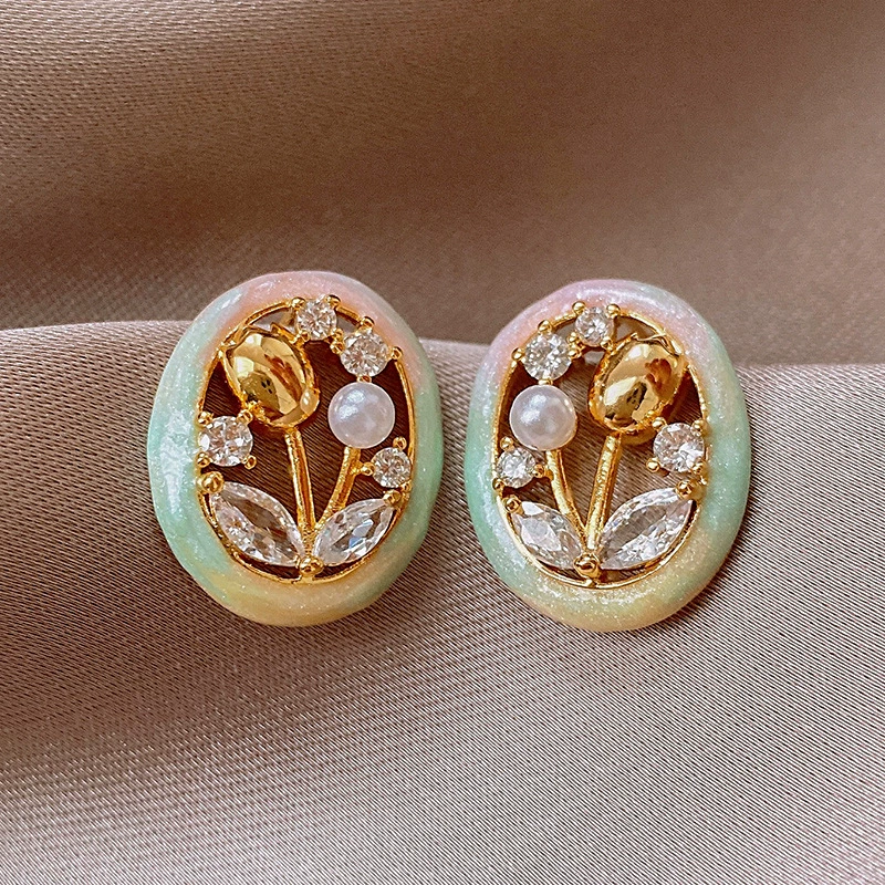 Серебряная игла, белый цирконий, модные милые серьги из жемчуга, цветок, французский стиль
