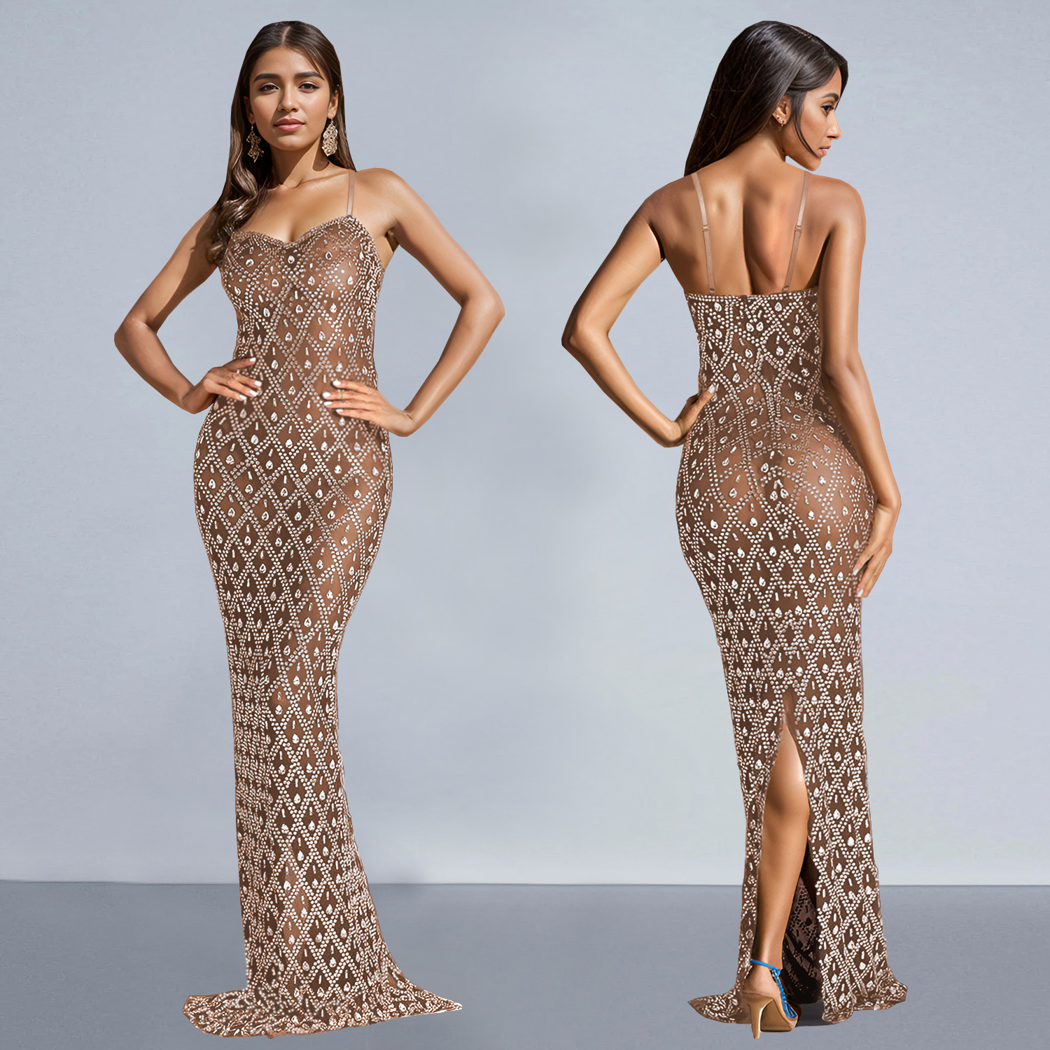 C7160 Aliexpress transfronterizo Amazon 2026 nuevo vestido de cena de mujer sexy de diamante caliente