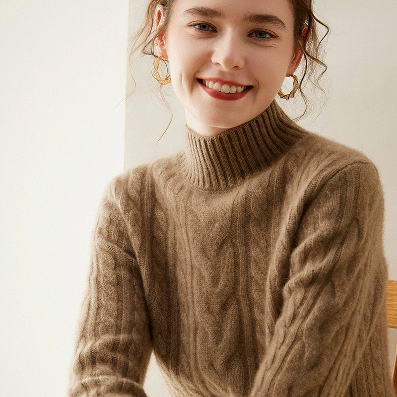 Пять игл и три нити утолщенные с половинным воротником кашемировый свитер 2023 осень-зима новый женский цветок конопли свободный тонкий свитер