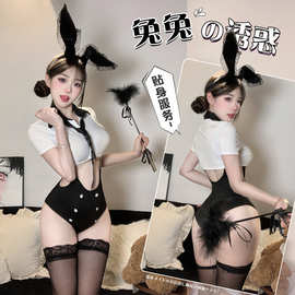 刺激情趣内衣qqny性感连纯欲露臀透视诱惑萌兔女郎体套装代发2896