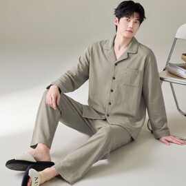 男士睡衣男款秋季纯棉春秋开衫新款长袖长袖大码可外家居服套装