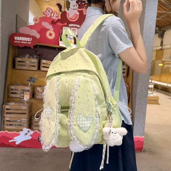 Rabbit Ear Polka Dot Lace Backpack for Women 2026 Large Capacity New Versatile Student School Bag Fashionable Casual Backpack