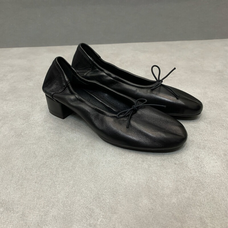 Sheepskin version of elegant commuter chunky heel ballet flats for women, round toe, shallow mouth, high heel, bow Mary Jane shoes