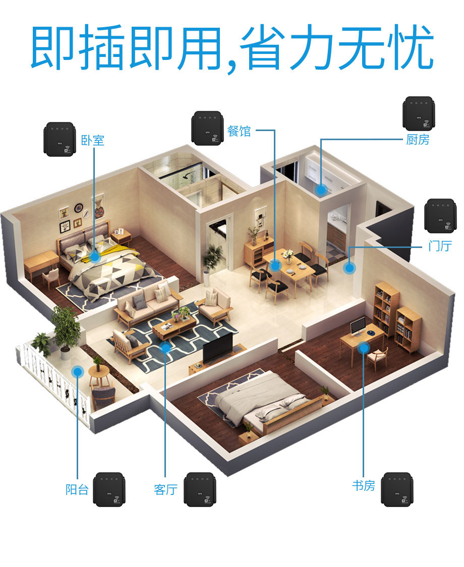 1200Mbps WiFi Signal Extender Six Antennas Home Network Booster Super Strong Wall Penetration Whole House Coverage In Stock