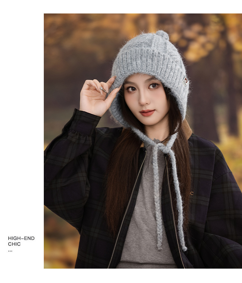 Korean Version Versatile Bear Patch Strap Knitted Autumn Winter Fashion Retro Pullover Outdoor Casual Warm Hat New_voghion.com