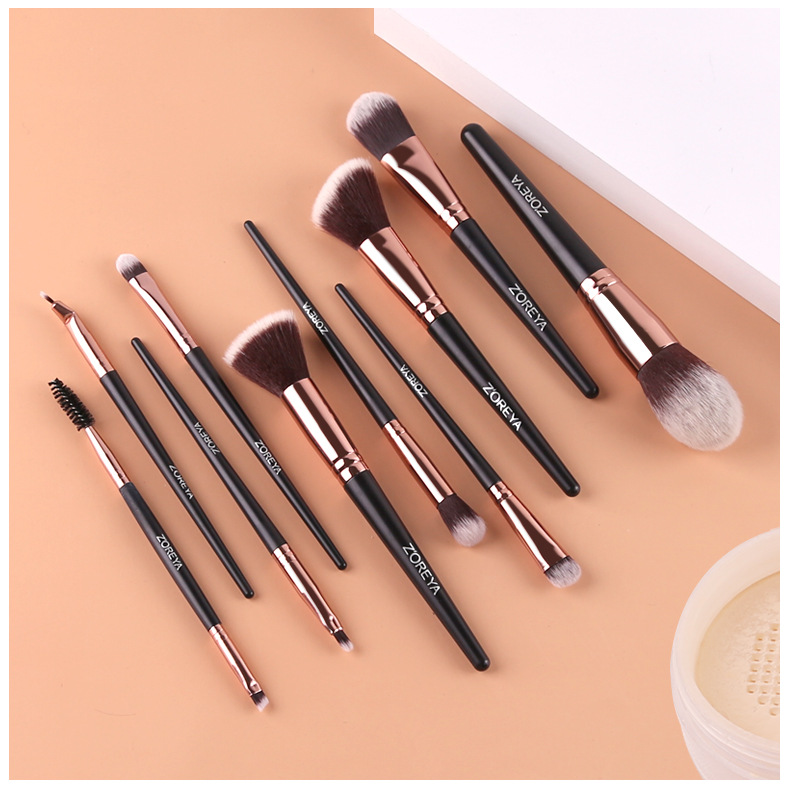 Fashion Aluminum Tube Nylon Brush 10 Piece Black Makeup Brush Set Wholesale display picture 2