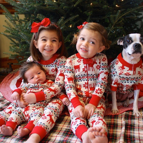 Parent-child outfit, a family of three and four, European and American long-sleeved elk printed Christmas parent-child pajamas