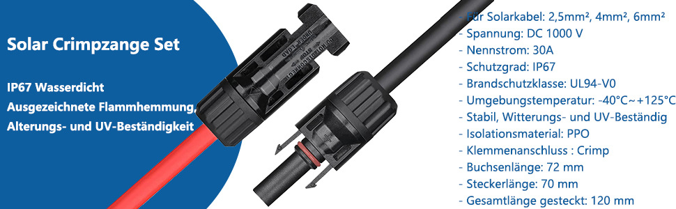 Radikor Solar Crimpzange Set für 2.5/4/6mm² Solarpanel PV Kabel