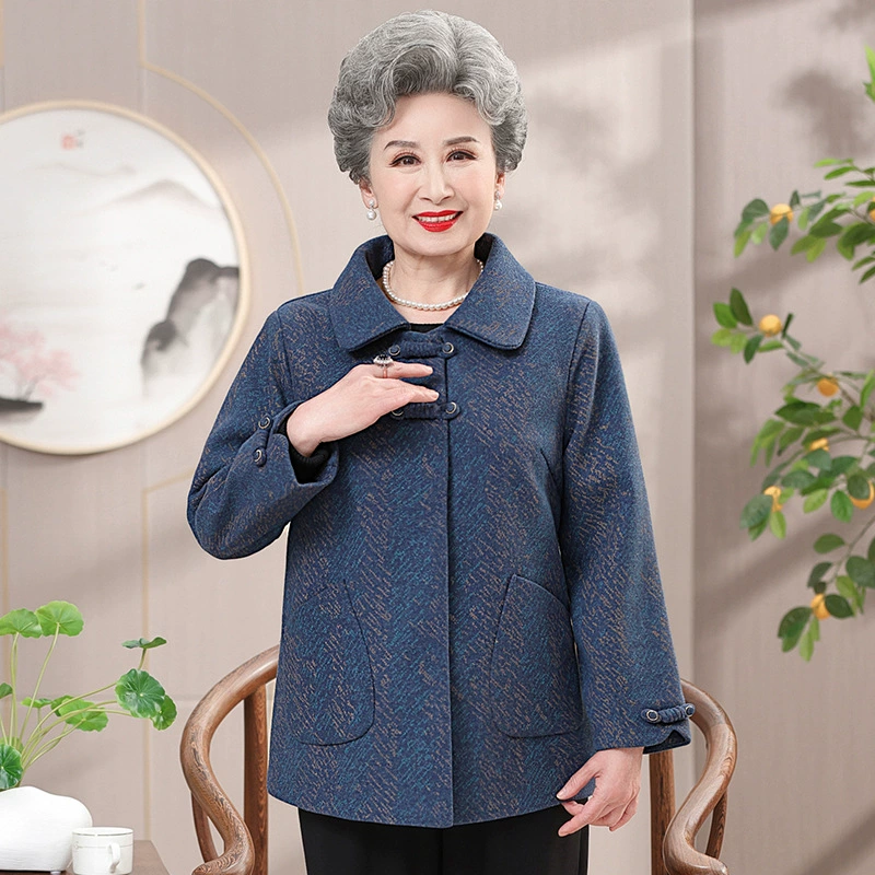 Бабушка носит весеннее пальто женское 60-летнее в западном стиле, для среднего и пожилого возраста, одежда для мамы, старая леди, весна и осень, топ со старыми лацканами