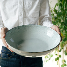 日系尾單超大容量灰色條紋陶瓷大碗飯店酸菜魚超大號大盆小龍蝦碗