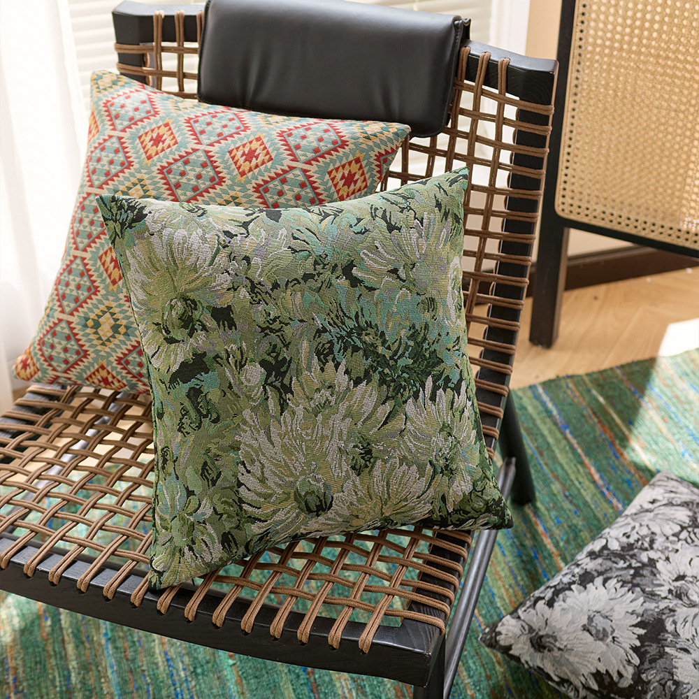 Monet francés Jacquard flores tejidas almohada flores sofá almohada funda ventana flotante sofá almohada