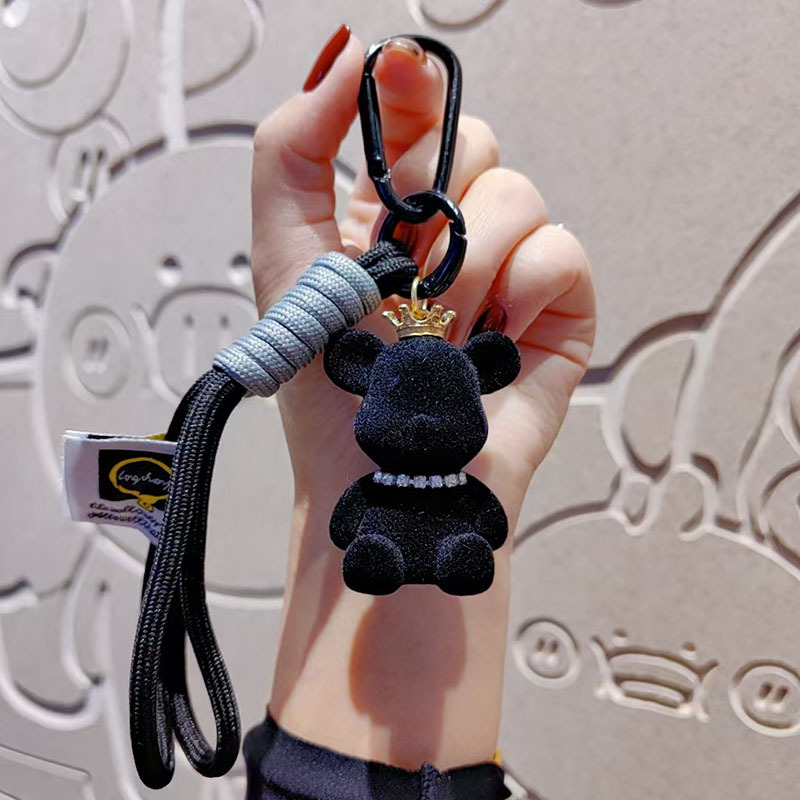 Nuevo cartón de dibujos animados flocado corona violenta oso llavero colgante pareja muñeca bolso colgante teléfono móvil pequeño regalo