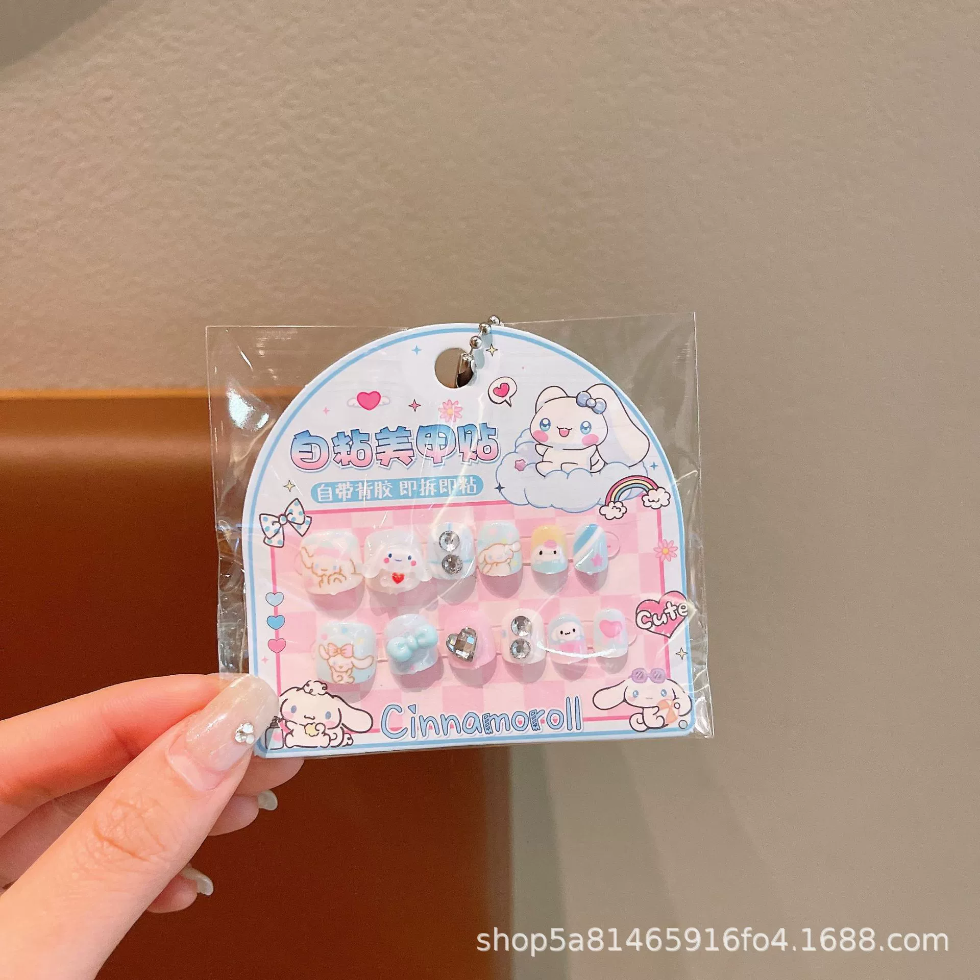 Sanrio, детские 3D-наклейки для ногтей, милые съемные мультяшные искусственные ногти