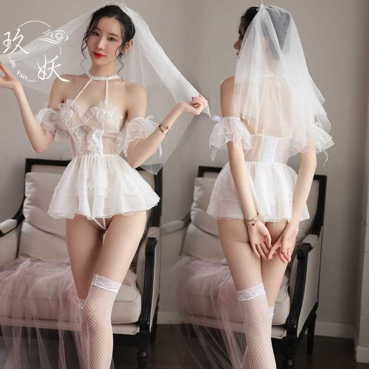 Sweetheart Sexy Lingerie Bride Sexy Transparent Princess suit White Yarn Uniform Lace Pure Sweet Wedding Dress