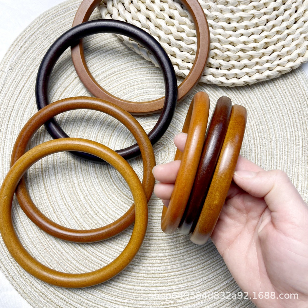 Nuevo círculo de madera brazalete DIY bolsa de tejido a mano bolsa de fabricación accesorios mango de círculo de madera