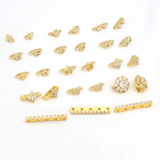 保色14k铜镀金蝴蝶皇冠双孔双线隔珠隔片镶钻排扣 diy饰品配件D43
