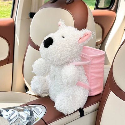 Cartoon Car Tissue Box, Cute Multifunctional Plush Doll Tissue Box, Creative Armrest Box, Car Storage Box (Car tissue box/set) - west-highland-puppy-tissue-box-bucket