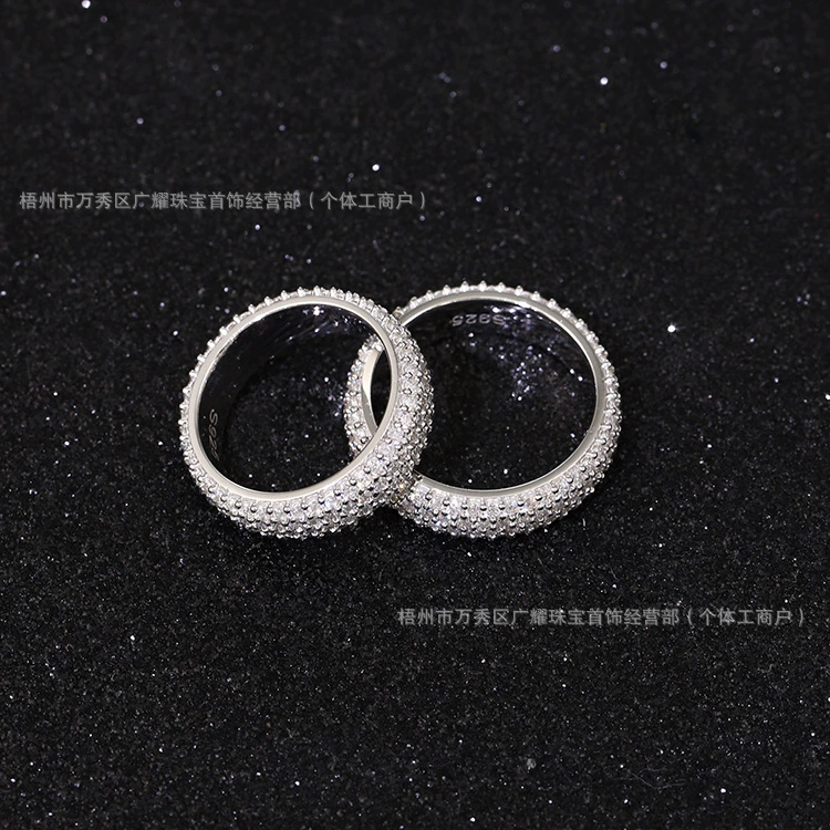 Модное серебряное кольцо S925, полный комплект, 4 ряда, цвет D, VVS, кольцо с муассанитом, классическое простое кольцо в европейском и американском стиле хип-хоп