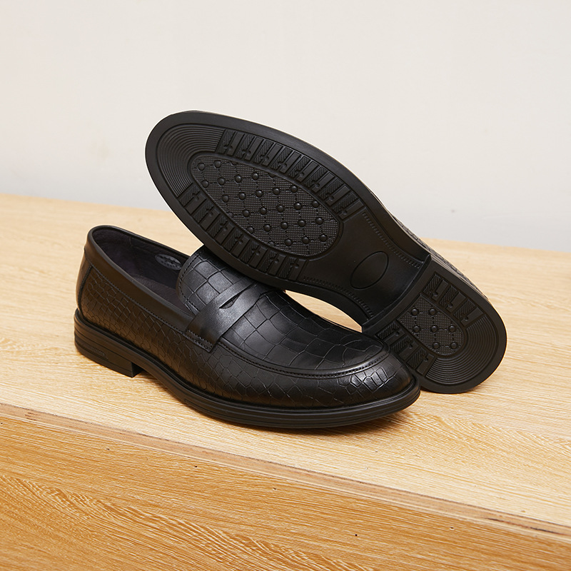 New professional men's business leather shoes with low heel embossed embossed working men's shoes_voghion.com