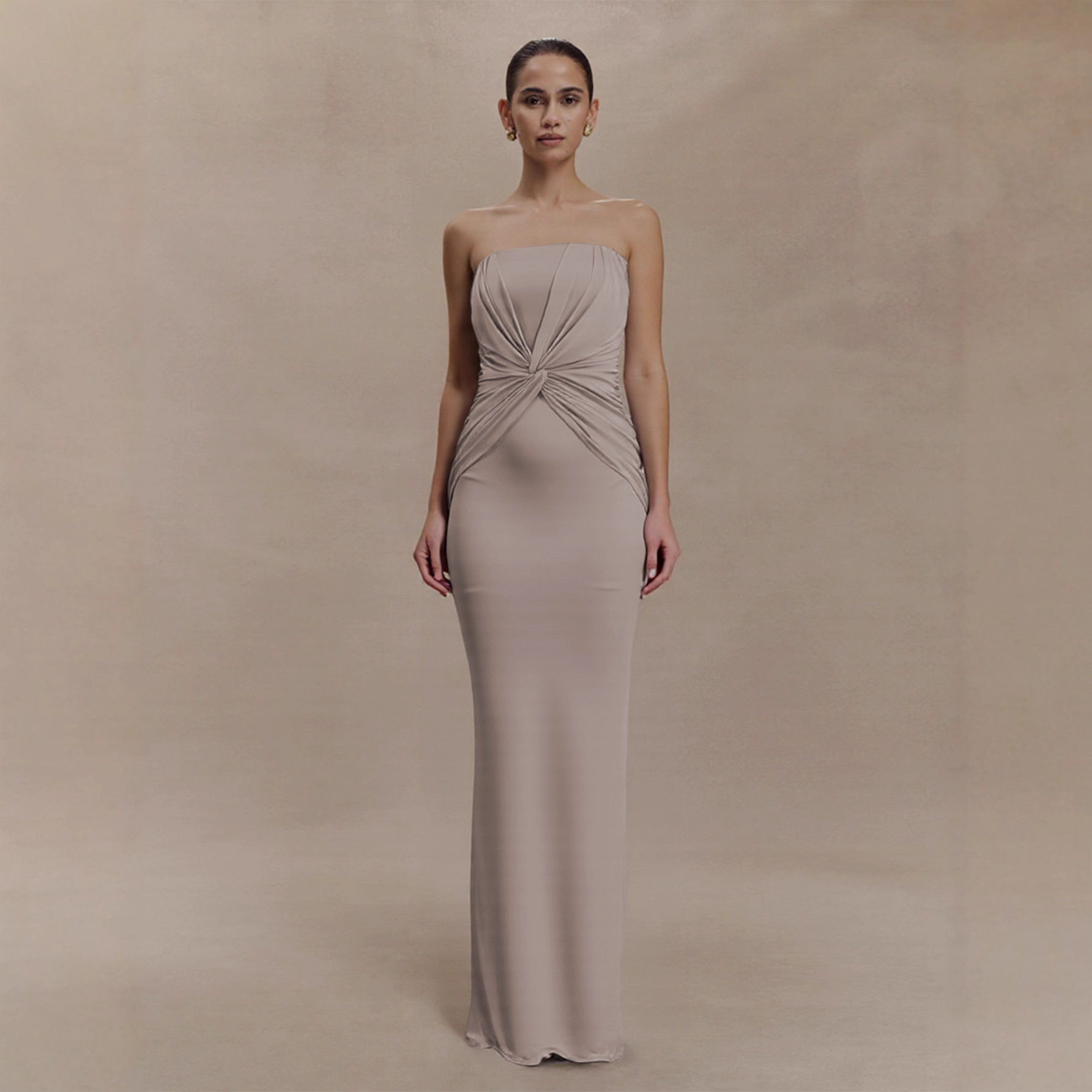 Cross-Border New Popular Style Gentle Tube Top Fishtail European and American Style Waist Twist Slim Women's Long Evening Dress