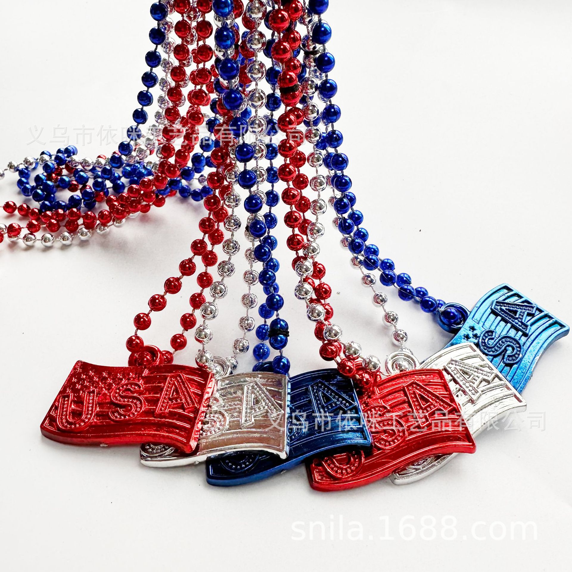 Collar del Día de la Independencia Collar del Día Nacional de los Estados Unidos Decoración del festival Cadena de cuentas Fiesta Fiesta Colgante de plástico Collar transfronterizo