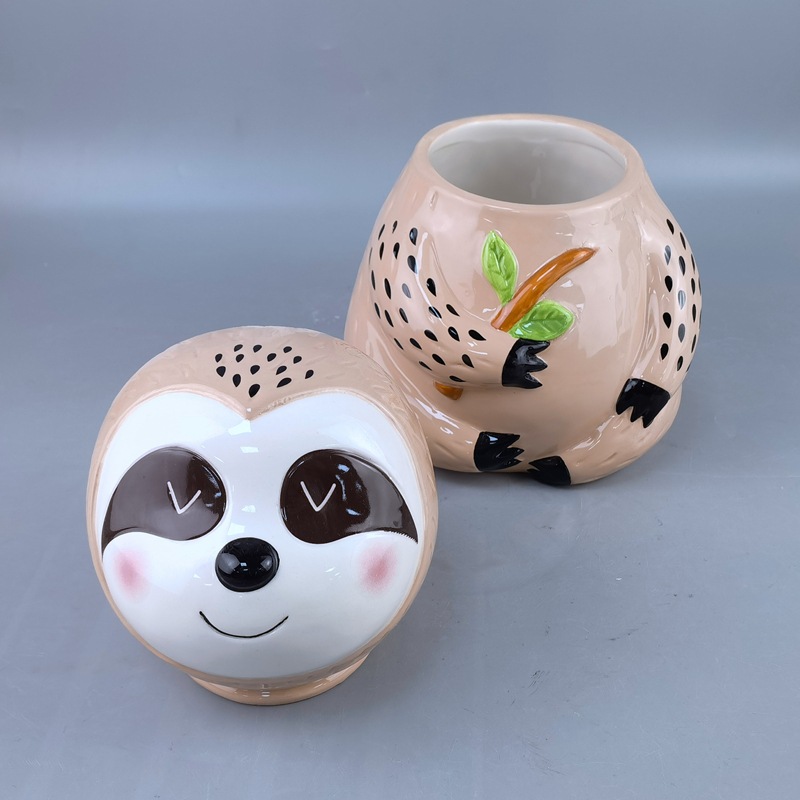 Tarro de galletas perezoso de cerámica, panda en relieve, tanque de almacenamiento de ballenas de dolomita pesada, tanque de dulces, decoración de regalo de cumpleaños