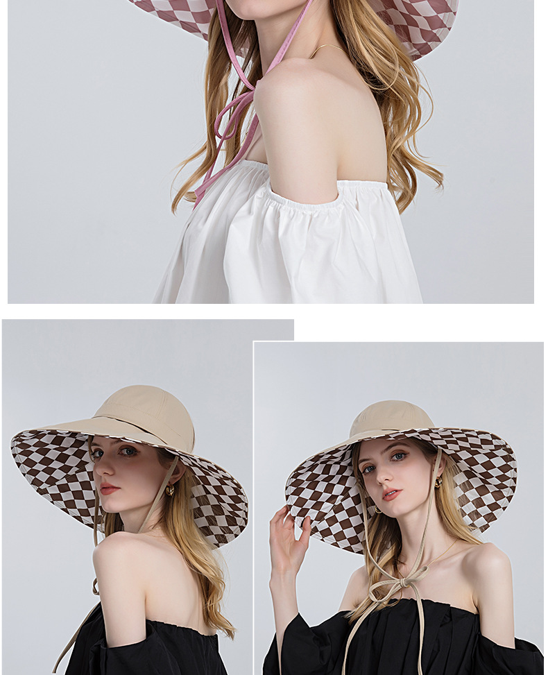 Summer Sun Protection Empty Top Lattice Fisherman Face-covering Big-brimmed Hat display picture 4