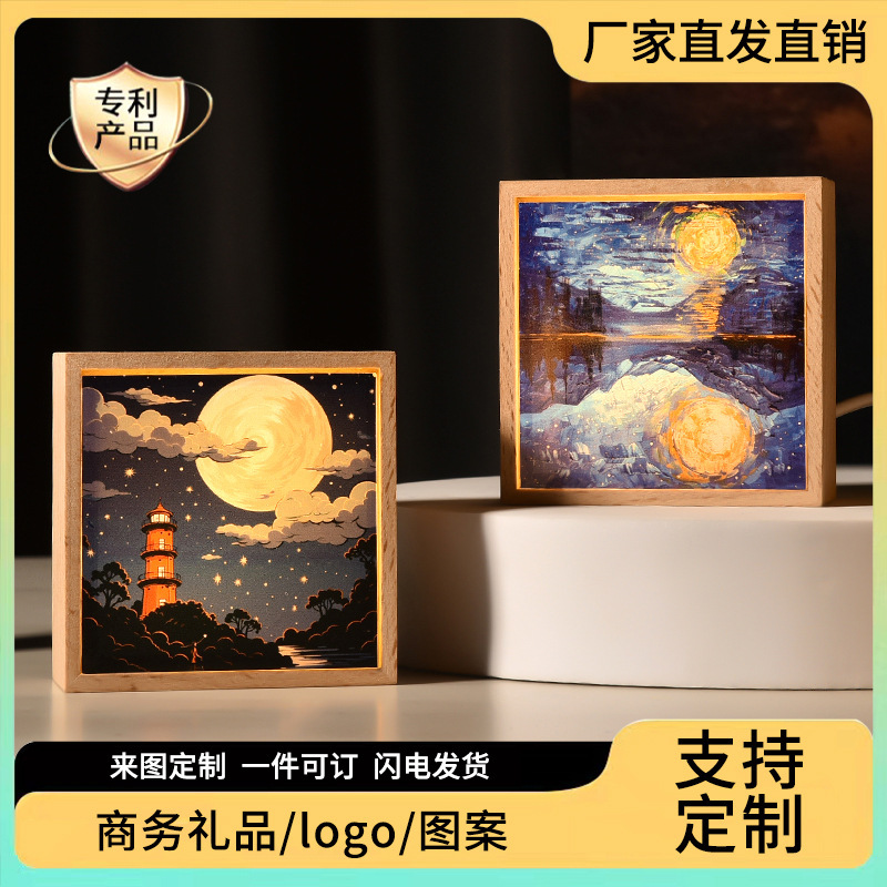 Cross-border acrylic night light solid wood LED lighting painting desktop ornaments crafts creative holiday gifts