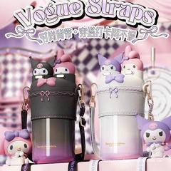Aikesi ロリータ ダブルドリンク断熱カップ 女性用 高見えストロー付きウォーターカップ 316 ステンレス鋼 子供用断熱カップ