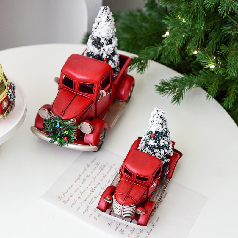 NUCHI クリスマスデコレーション 高級ブリキ製ミニカー クリスマスツリー 電車 卓上飾り クリスマスプレゼント|undefined
