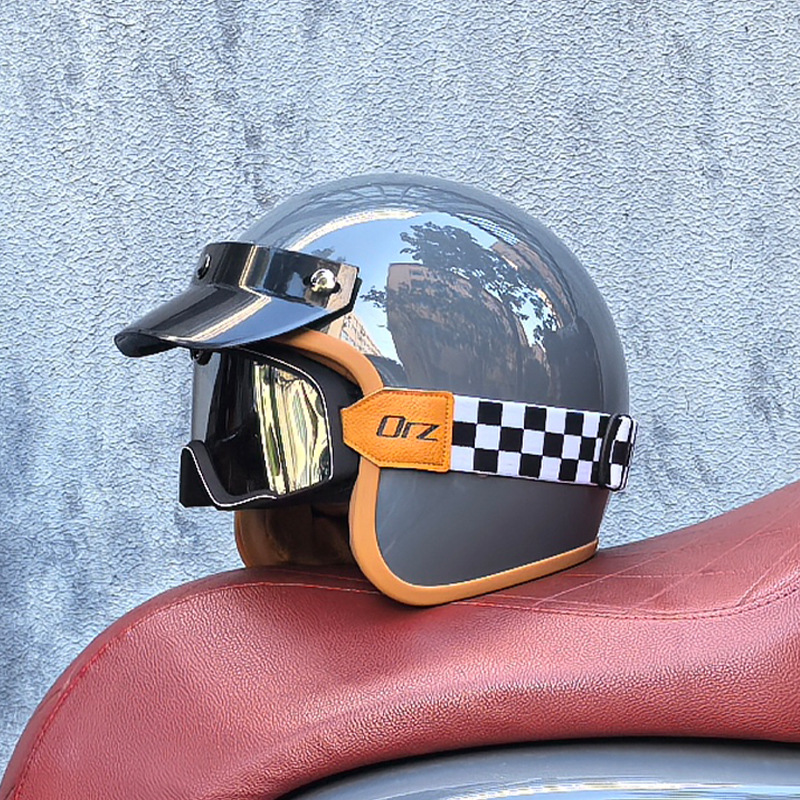 Orz Gulf Oil Motocicleta eléctrica Casco retro Casco de crucero Hombres y mujeres Casco japonés de media pala 3C