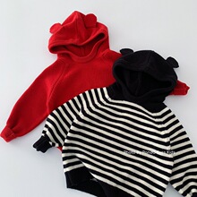 波拉bora韩国童装男童加厚毛衣2025秋冬女童保暖条纹衫儿童针织衫