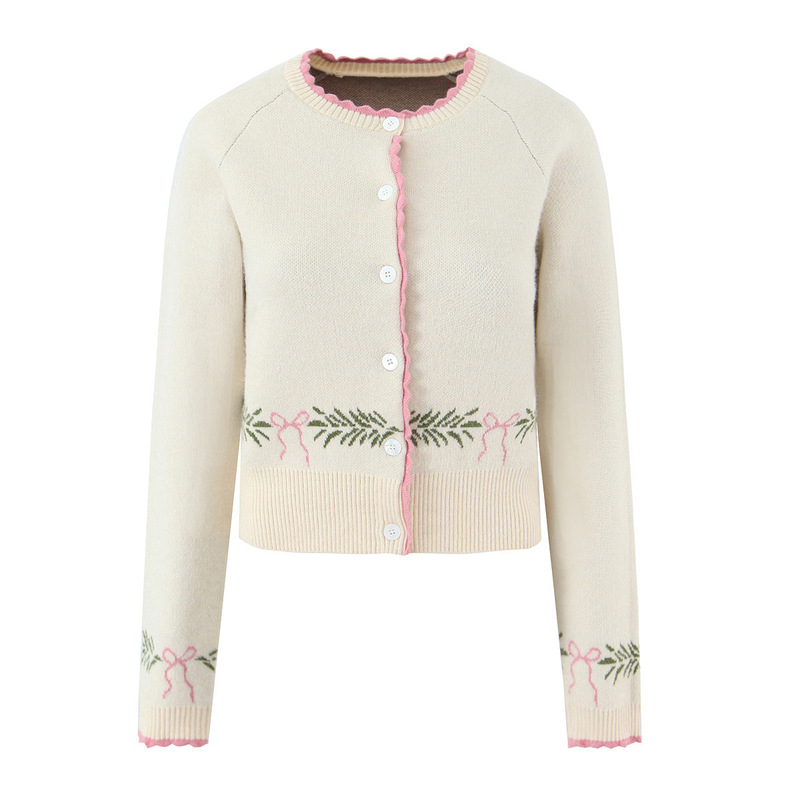 Foreign Trade Wholesale New European and American Style Christmas Series Lace Bow Jacquard Knitted Cardigan Sweater Foreign Trade Wholesale New European and American Style Christmas Series Lace Bow Jacquard Knitted Cardigan Sweater