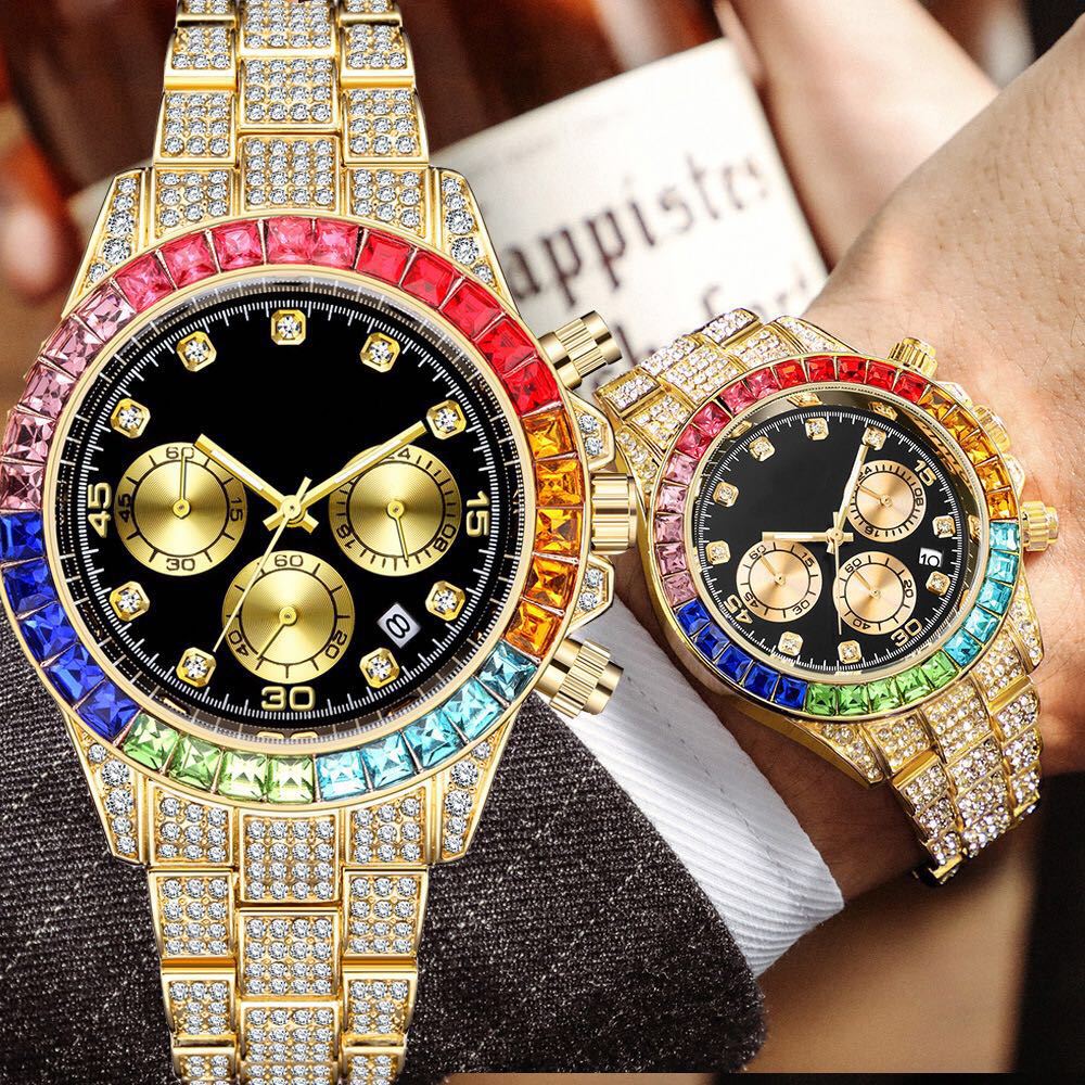Men's Luxury Full Diamond Six Hand Chronograph Watch