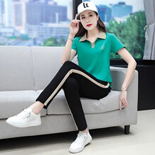 纯棉运动套装女夏季2025新款短袖七分裤中年妈妈薄款跑步服两件套