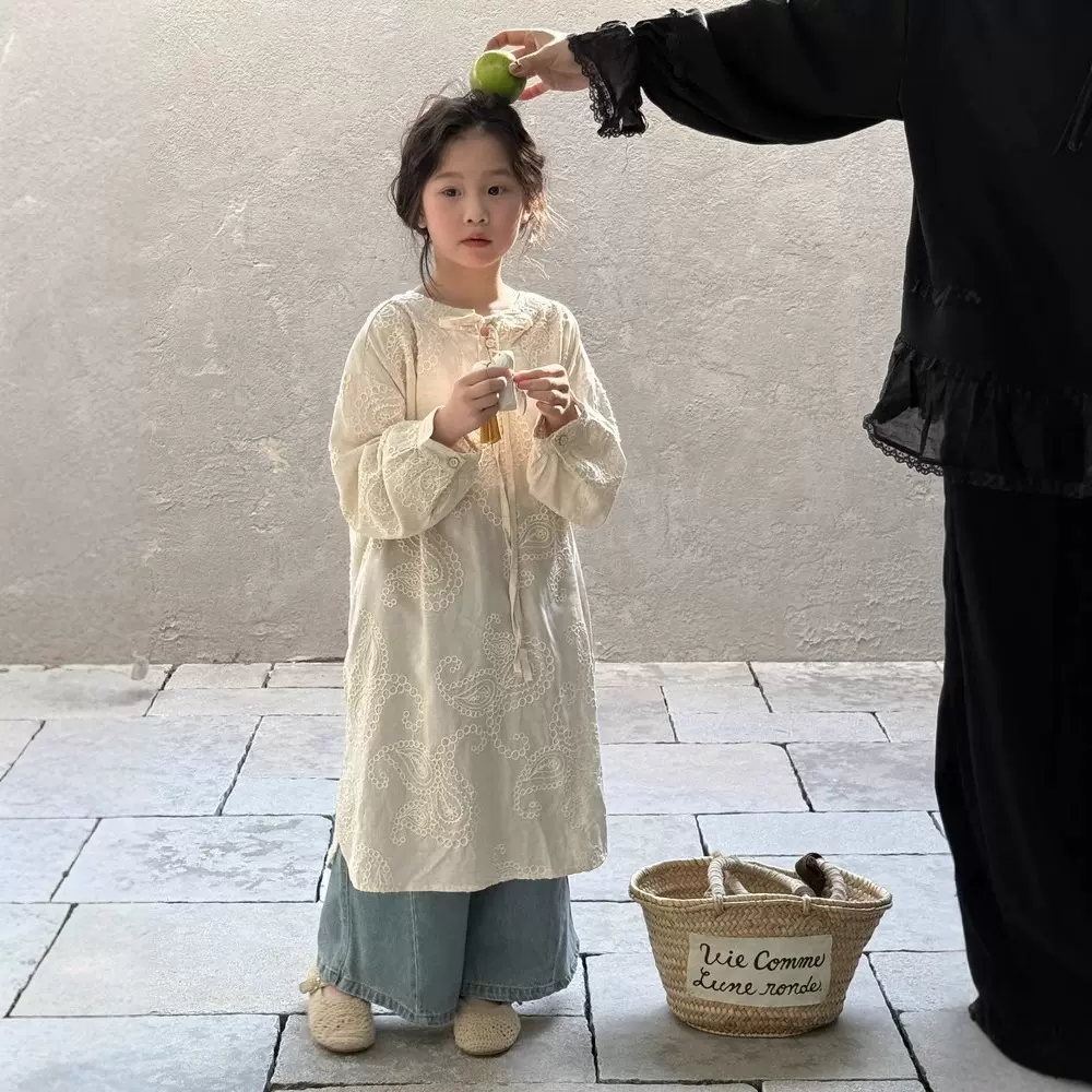 童裙2025春款女童韩版纯色休闲连衣裙儿童长袖系带文艺裙子末小蒙