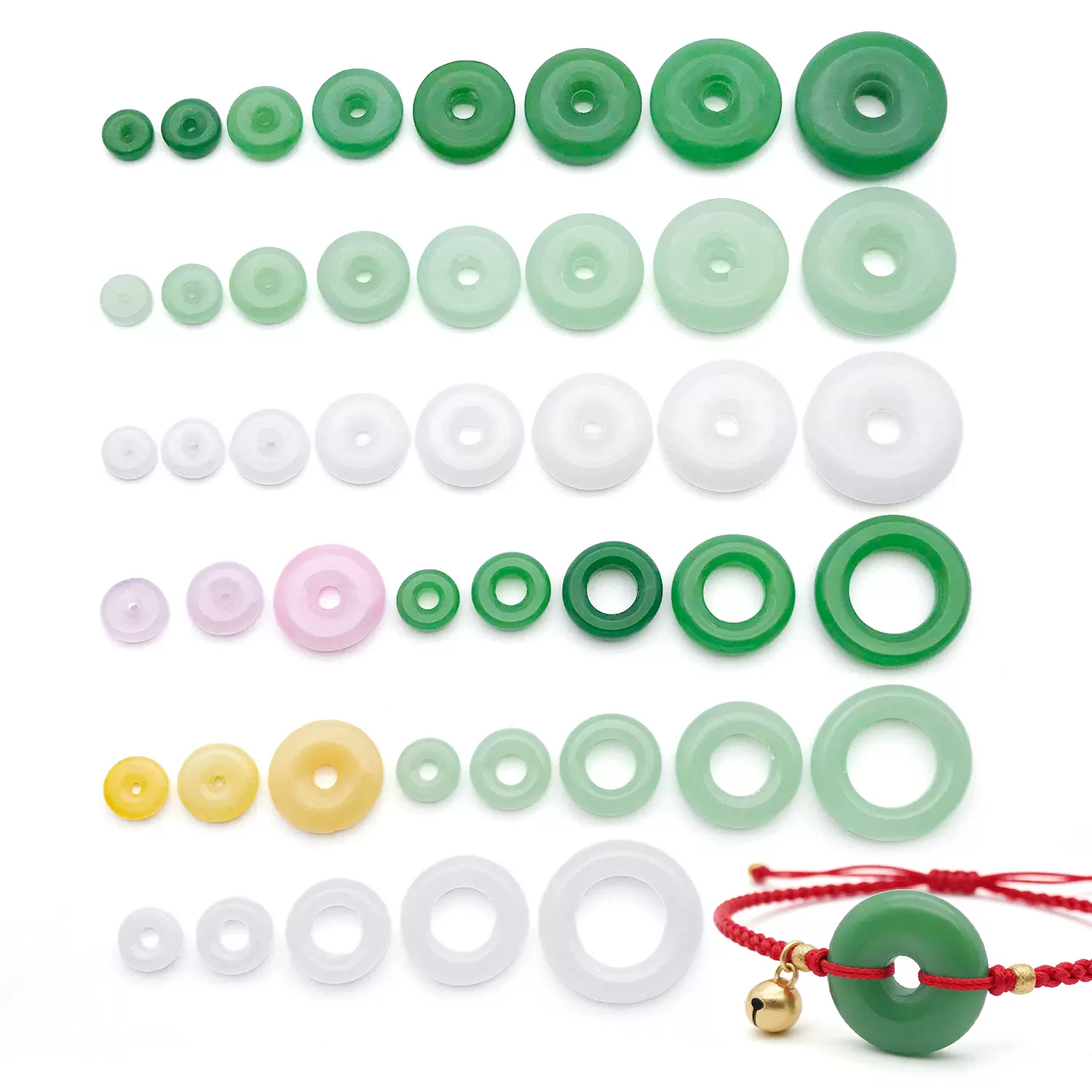 中国风琉璃仿玉石平安扣散珠子白玉黄玉绿玉diy串珠手链饰品配件