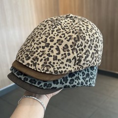 复古豹纹前进帽女春秋美式辣妹风鸭嘴帽显脸小个性时尚贝雷帽子潮