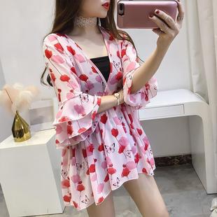 2025 Summer New Korean Style Sweet Loose Floral Shirt Short-sleeved Chiffon Shirt Women's Super Fairy Trumpet Sleeve Trendy Top