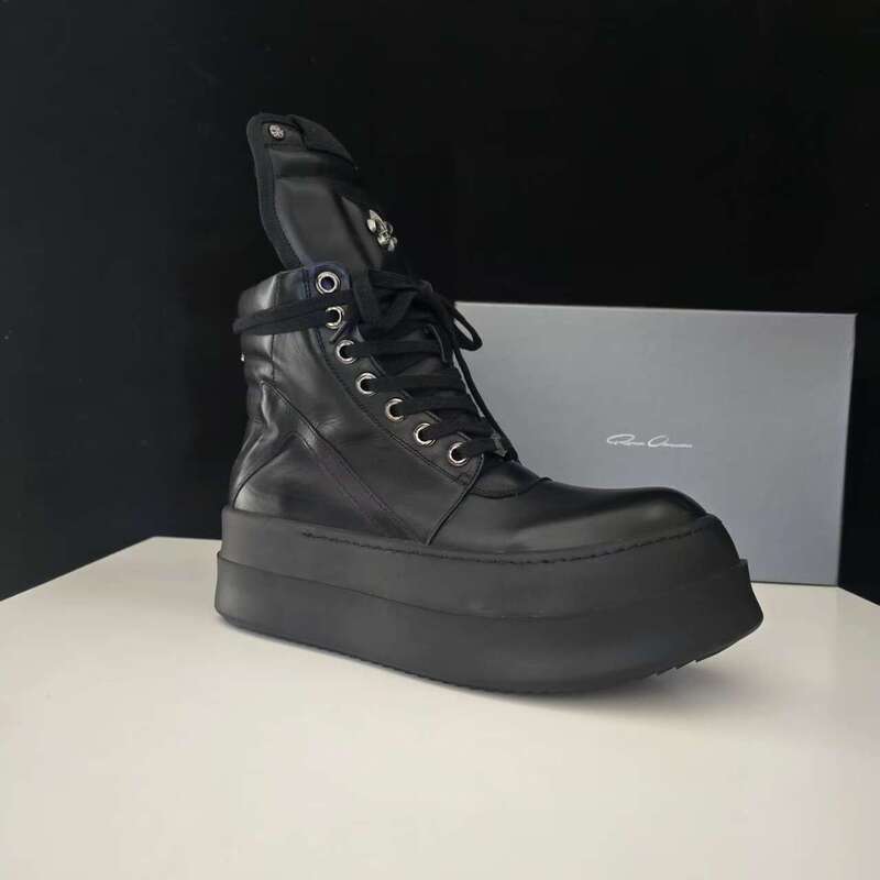 Ro Shoes Cross Metal Buckle Genuine Leather High-Top Sneakers Men's Thick-Soled Height-Increasing Casual Ankle Boots Rick Owens Ro Shoes Cross Metal Buckle Genuine Leather High-Top Sneakers Men's Thick-Soled Height-Increasing Casual Ankle Boots Rick Owens