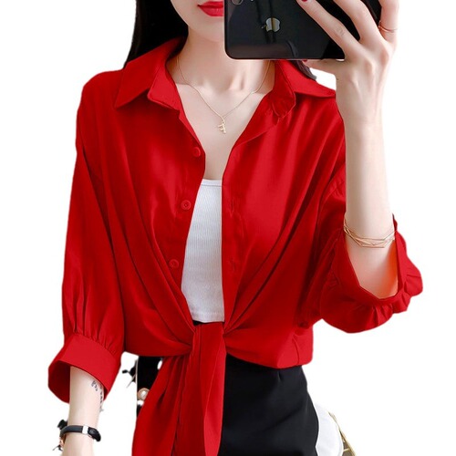 Outerwear strap dress cover blouse thin summer chiffon top women's top sun protection coat matching skirt