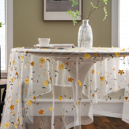 Imanqi Yun Tablecloth Yellow Flower Embroidery Cake Photography Background Embroidery Prop Fabric Tablecloth