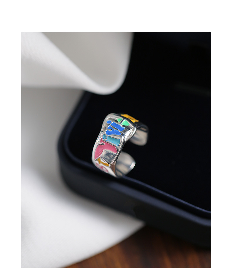 S Sterl Silver Enamel Graffiti Colorful English Letter for Women in South Korea, Unique Design with Belt Buckle and_voghion.com