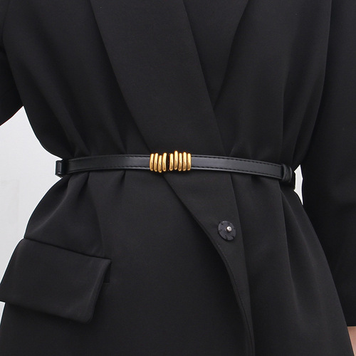Wholesale European and American belt caterpillar women's retractable high-end pu leather Korean version versatile women's simple belt