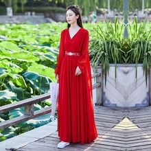 2023夏季新款国风汉元素修身显瘦气质长裙红色飘逸连衣裙仙女裙子