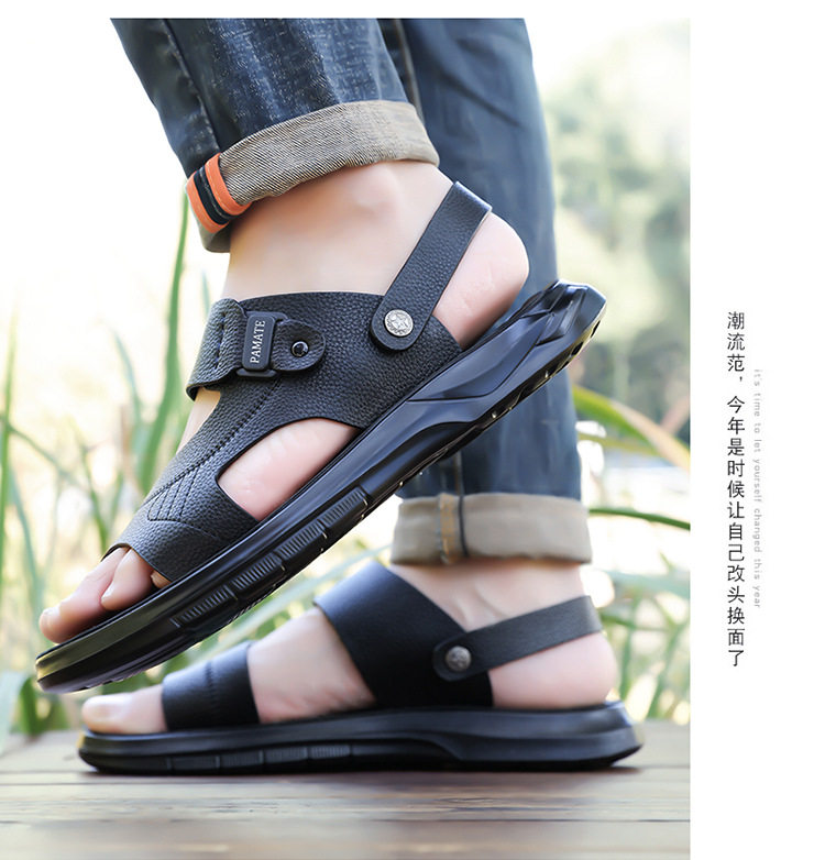Dép sandal nam đế dày quai ngang, đế mềm đệm latex, thoáng khí chống trượt — Màu nâu, màu đen chi tiết 20